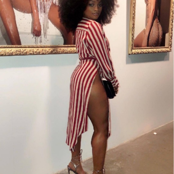 Red long sleeve Shirt Dress - Picture 2 of 2